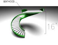  The stairway is not supported except at the top and bottom. The weight is cantilevered well to the side, a tremendous size and weight hanging in open air