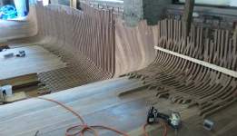 The design calls for 3/4 spacing between fins. That means the walnut background, or field, will show between the fins. Careful rolling back bevels and exact spacing are needed to keep the 3/4 fins fitting close against the walnut field